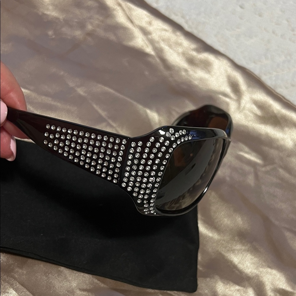 Black Sunglasses with Rhinestone Accents - Picture 2 of 3